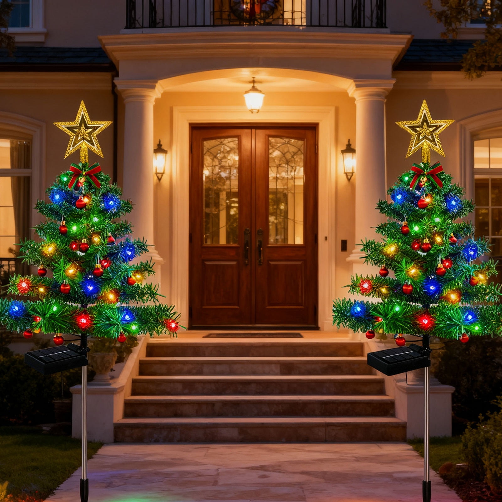 Solar Christmas Tree Lights Decorations Outdoor Waterproof, LED Lights Christmas Solar Stake Lights Cemetery Christmas Tree for Grave Pathway Outside Garden Yard Lawn