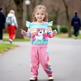 thumbnail image 4 of Emy Dola 1-7 Years Toddler Baby Girls Ruffled Long Sleeve 2 Pieces Sweatshirt Outfits Kids Rainbow Stripes Unicorn Sweatshirt Tops and Pants Set-1 Pack, 4 of 11