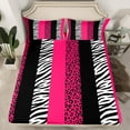 thumbnail image 2 of Manfei Zebra Cheetah Print Full Size Sheets, Geometric Stripe Bed Sheets, Hot Pink White Black Aesthetic Sheet Sets for Girls, Breathable Home Decor 4 Pieces, 2 of 7