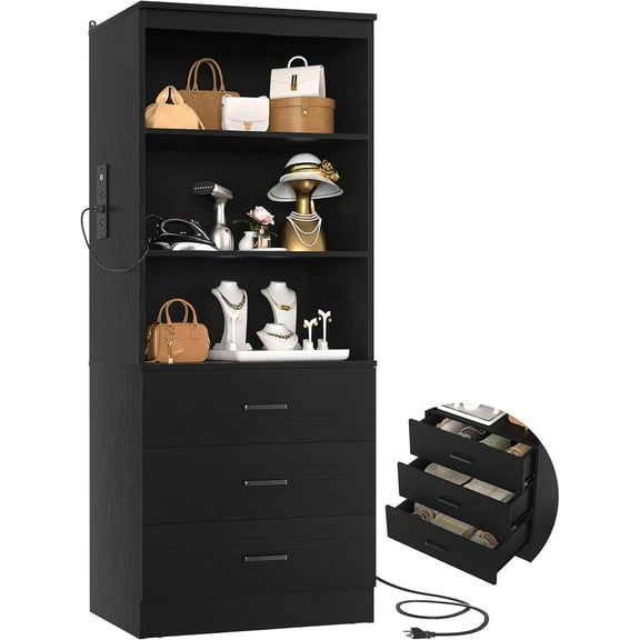 Aheaplus 23.6" Closet Drawers System, Wood Closet Organizer System with 3 Drawers, Modular Walk-in Closet Storage Unit, Black (23.6" L x 13.8" W x 71" H)