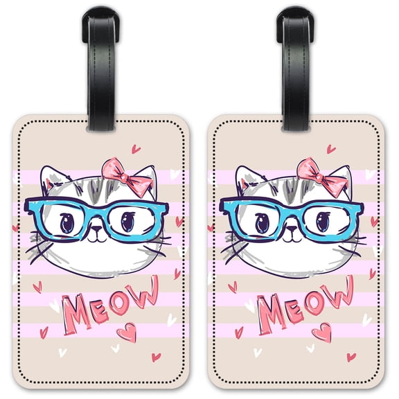 Cat Meow - Luggage ID Tags / Suitcase Identification Cards - Set of 2