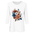 thumbnail image 4 of Tnhcen Chemises à Manches 3/4 pour Femmes avec Imprimé Floral d'Automne et Col Rond - Basiques Décontractés Grande Taille P-3TG, 4 of 4