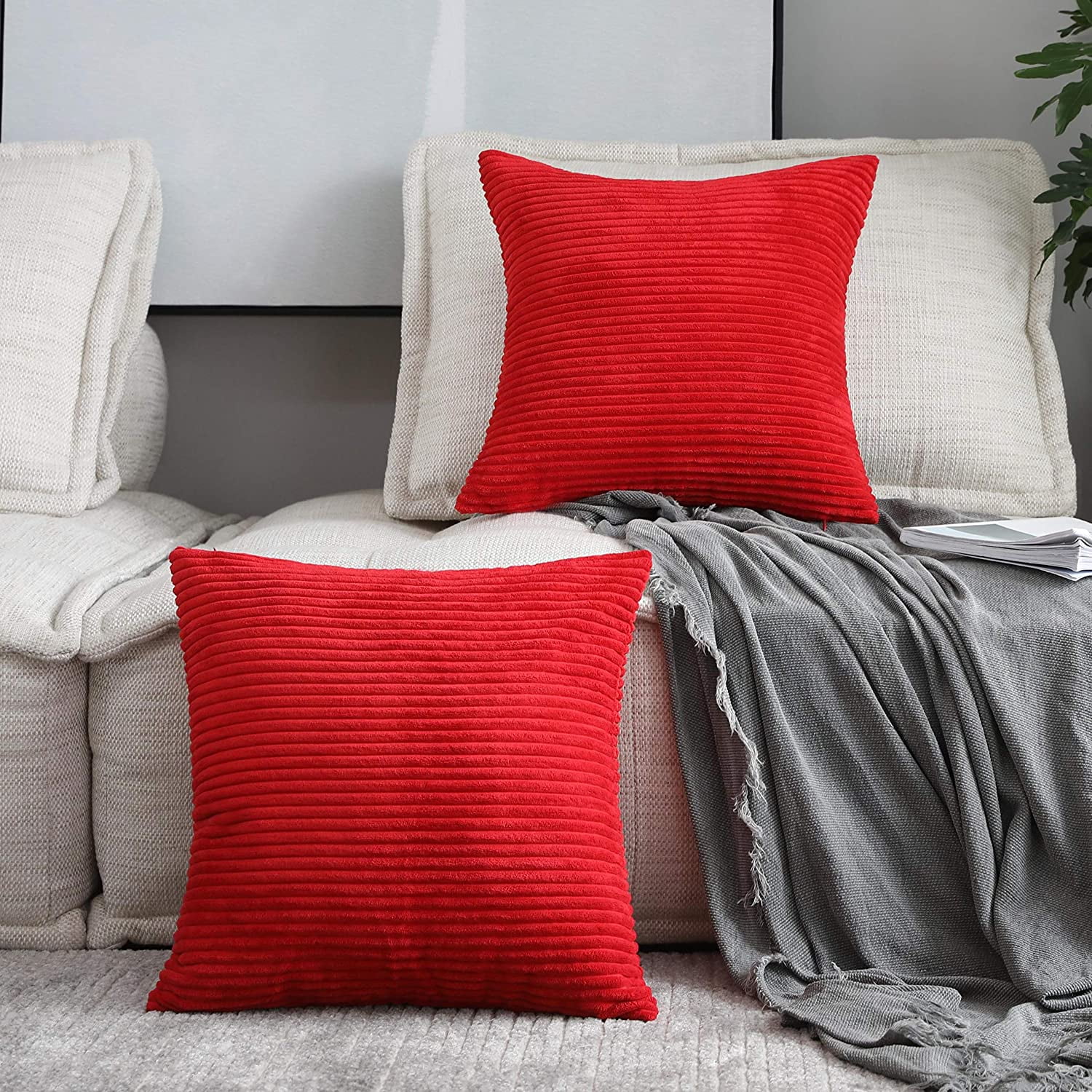 Red Christmas Pillows Decorative Throw Pillows Covers for Couch Bench Striped Velvet Accent Pillow Covers 16 x 16 inch 40x40cm Set of 2 Walmart