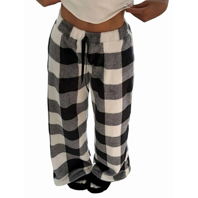 Pantalones de Pijama para Mujer, de Leopardo, Peludos, Estilo Y2K, de Cintura Alta, Bonitos. Cuadros L