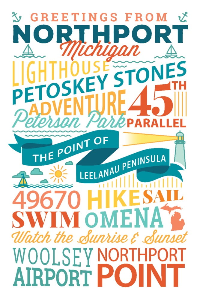 Northport, Michigan, Typography Stacked (9x12 Wall Art Print, Home