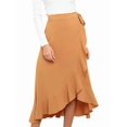 thumbnail image 2 of Womens One-Piece Wrap Tie Waist Solid Color Irregular Hem Chiffon Midi Skirt Elegant Flowy Khaki L, 2 of 9