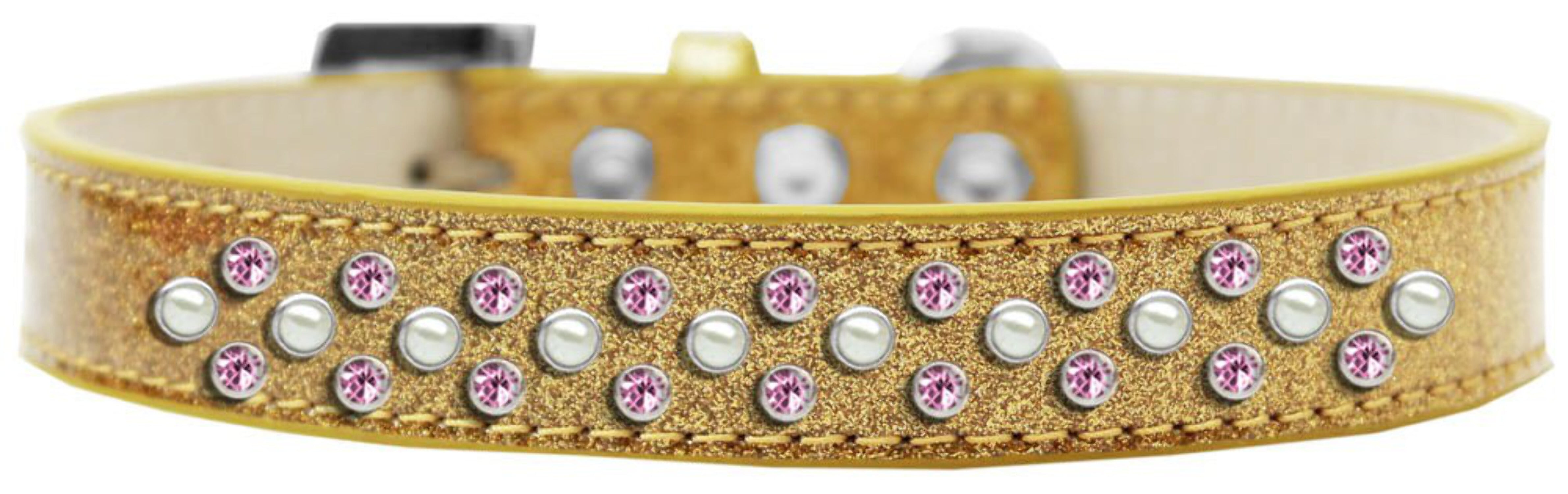 Sprinkles Ice Cream Dog Collar Pearl And Light Pink Crystals Size Size 20 Silver