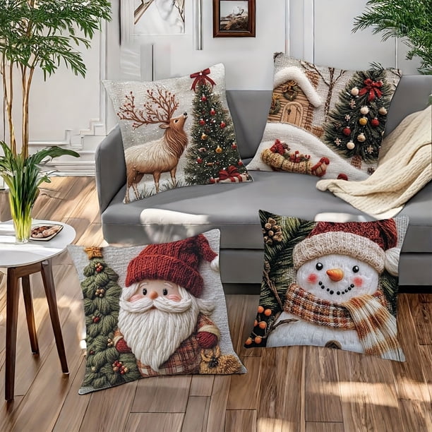 Fundas de Almohada Navideñas de 45 X 45 Cm, Decorativas, con Tela Suave y Cremallera Oculta para Decoración Del Hogar.