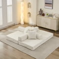thumbnail image 6 of SESSLIFE Sofa Bed, Convertible Chenille Fabric Boneless Couch, Sleeper Sofa with Pillows & Storage Pocket, No Assembly Folding Pull Out Couch for Living Room, Beige, 6 of 9