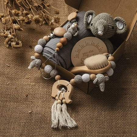 Baby Gift Set for Newborn New Baby Gift Set - 7 PCS Newborn Baby Essentials Baby Bath Set with Baby Blanket Baby Rattle - New Born Baby Girls Gift & Baby Boy Gifts for Baby Shower (Elephant-2)
