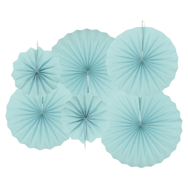 Uxcell Conjunto de Ventiladores de Papel Colgantes para Fiesta 6 Piezas Patrón Redondo Decoración para el Hogar Cumpleaños Boda (Azul)