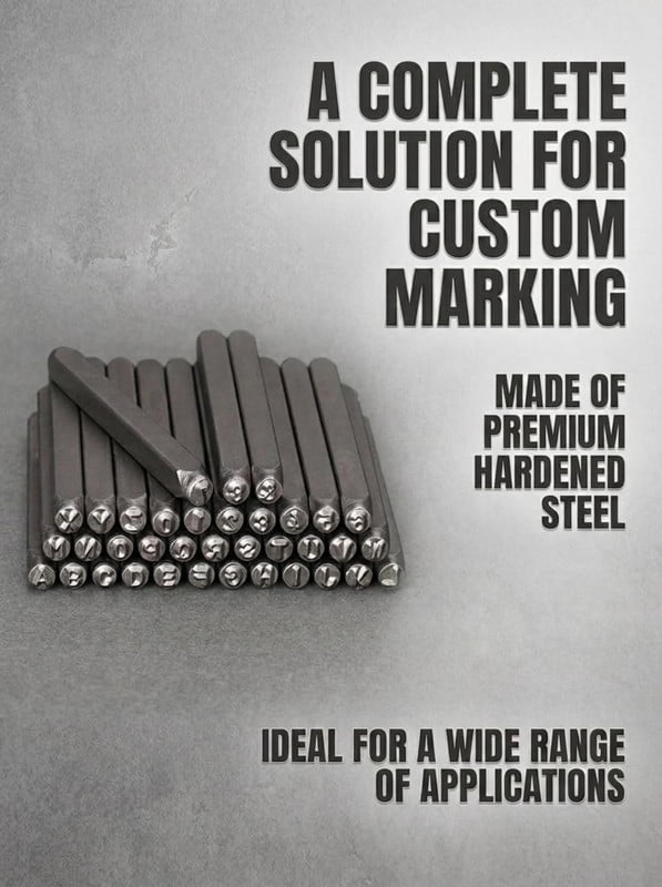 Smlper Professional 36 Pack Steel Metal Stamp Set, (1/4”) 6mm Steel Number and Letter Punch Set, Alloy Steel Made HRC 58-62 for Jewelry Craft Stamping