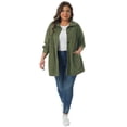 thumbnail image 3 of DARING DIVA Women's Plus Corduroy Long Sleeve Button Down Shacket Jacket 2X Army Green, 3 of 6