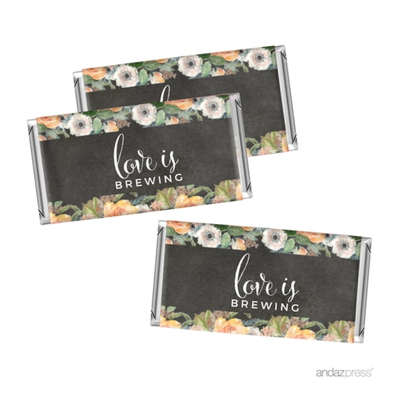 Peach Chalkboard Floral Garden Party Wedding Collection, Hershey Bar Labels, A Sweet Celebration, 10-pack