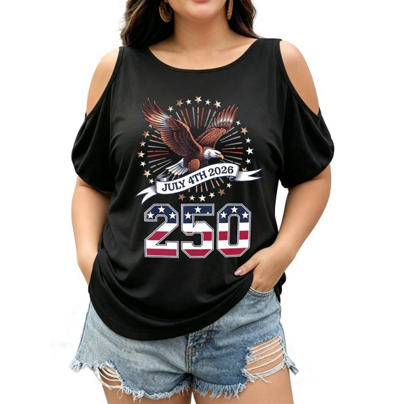 250th Anniversary Patriotic July 4th T-Shirt – USA 1776-2026 T-Shirt Plus Size Off Shoulder Graphic Print T-Shirt