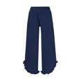 thumbnail image 4 of Lenpel Wide Leg Pants for Women Elastic High Waisted Drawstring Ruffle Hem Palazzo Pants Casual Loose Beach Trousers, 4 of 4