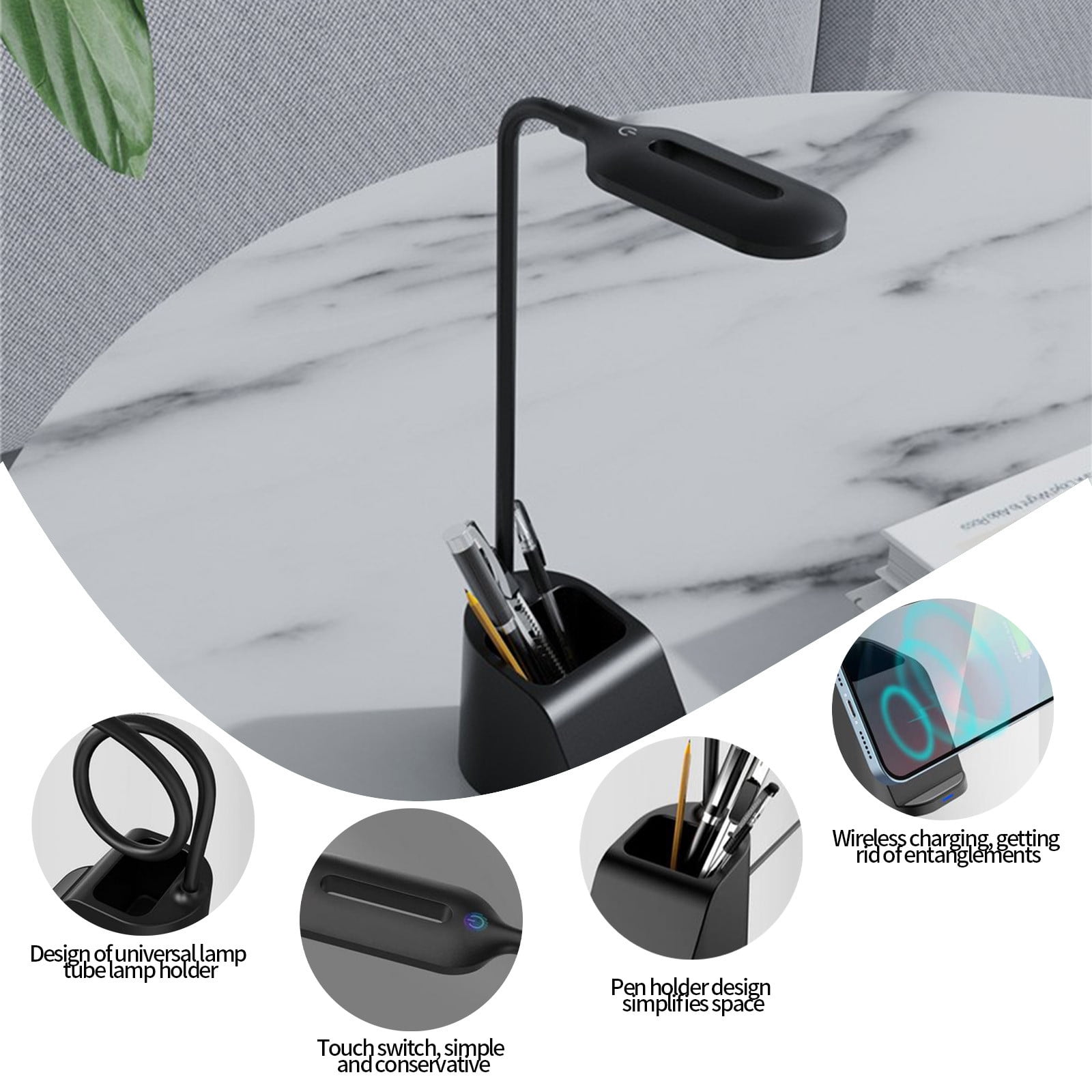 Specollect 3Pcs Desk Lamp,LED Desk Lamps for Home Office,15W Wireless Charger Small Desk Lamp with Pen Holder,Color Changing Nightlight,Desk Lamp for College Dorm Room,Desk Light,Nail Desk Lamp