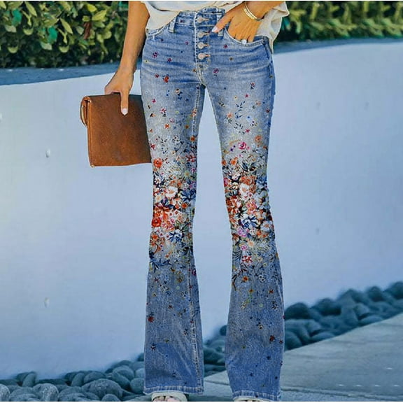 ALLLIST Women's Jeans Flare Leg Lounge Pants Floral Casual Lightweight Purple Jeggings for Women