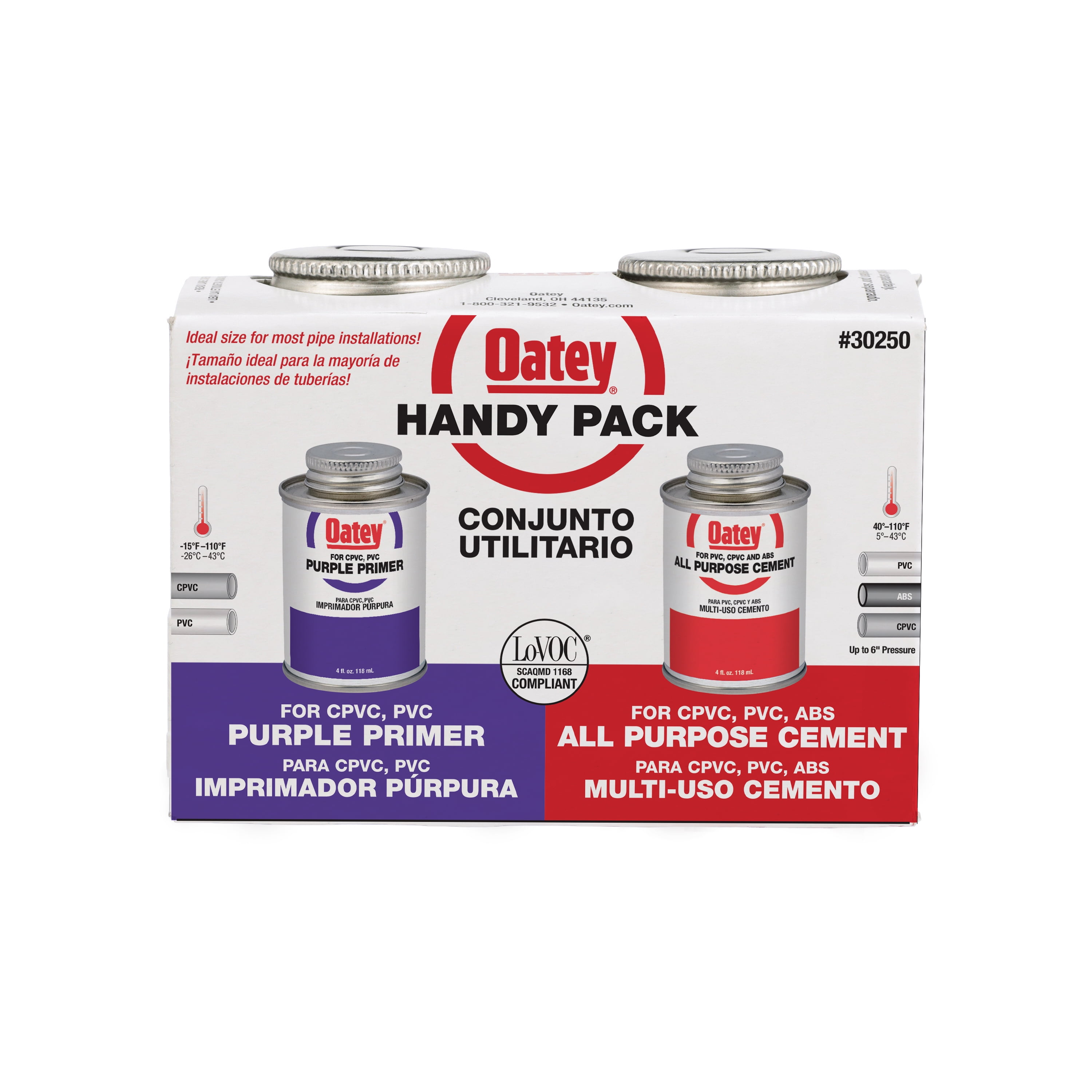 Oatey 30250 4 oz. All-Purpose ABS, PVC and CPVC Clear Cement and Purple Primer Handy Pack