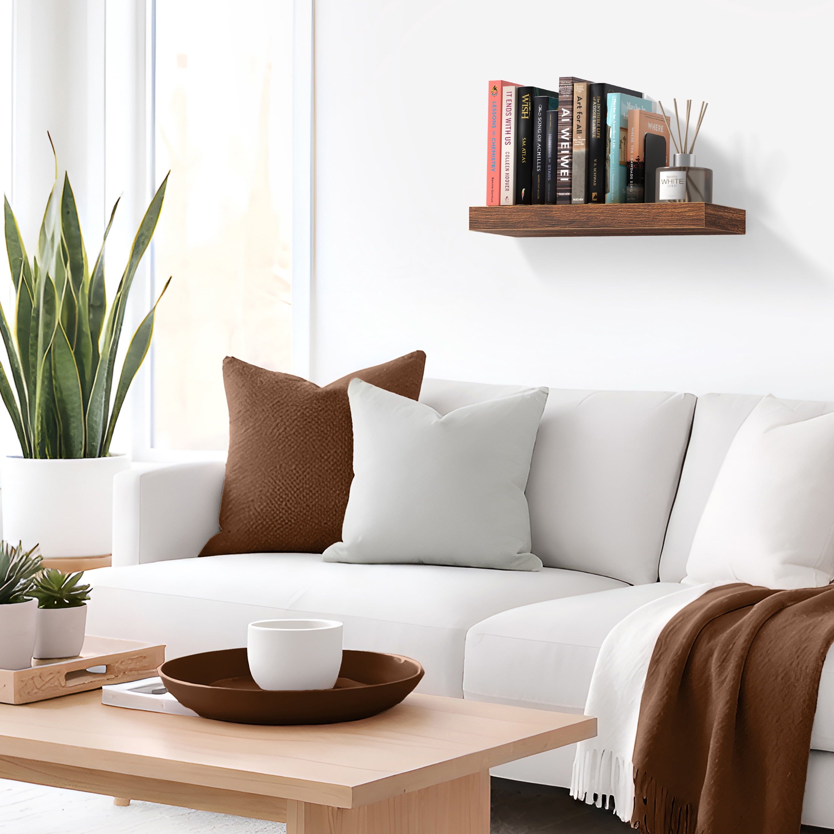 Sorbus 16.25" Floating Wall Shelf, Walnut, Invisible Brackets, Bathroom, Bedroom & Home Decor