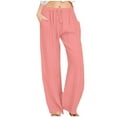 thumbnail image 2 of ClodeEU Women's Lightweight Wide Leg Pants ,Elastic Waist Loose Trousers, Casual Trousers With Pocket Pink,Womens Plus XL, 2 of 7