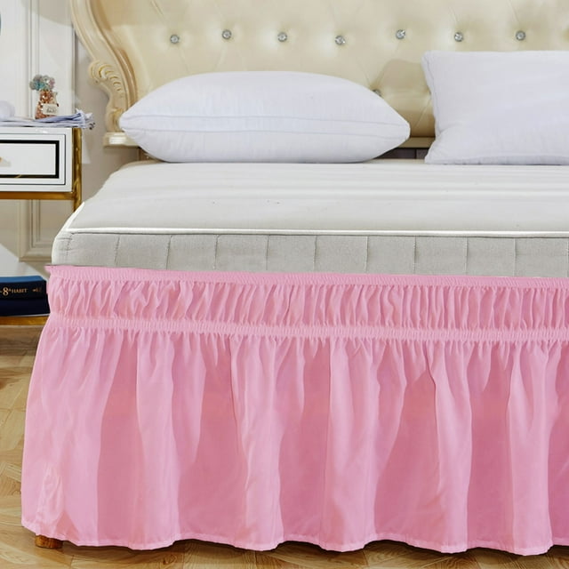 VERDANVERSE Bed Shirt Adjustable Elastic Bedskirt Ruffled Design Protection 1Set Pink Polyester