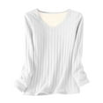 thumbnail image 2 of ClodeEU Women's Winter Thickened Fleece Lined V Neck Long Sleeve Top,Loose Fit Blouses White,Womens Plus L, 2 of 7