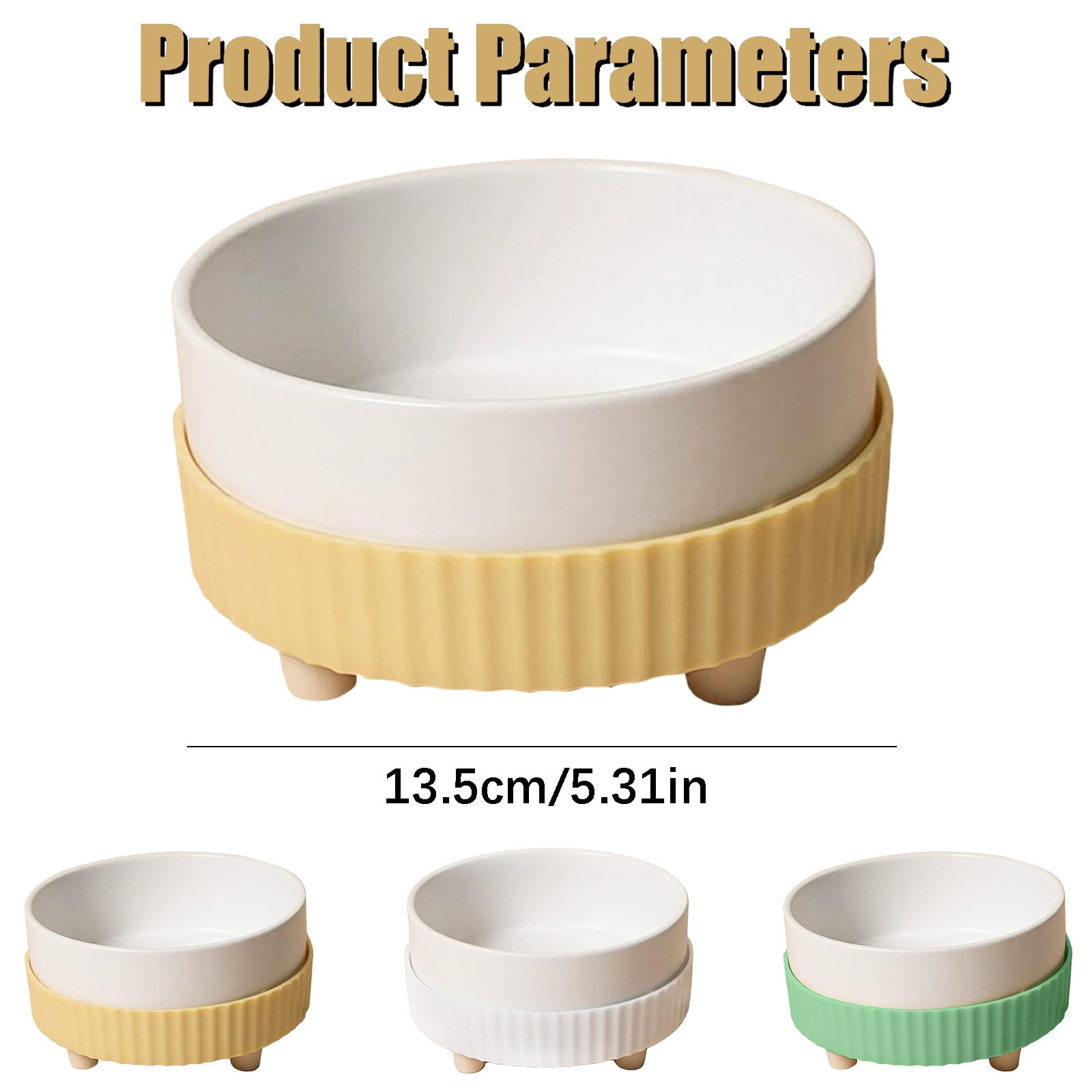 Kingtowag Heated Pet Water Bowl Ceramic 450ml USB 5V Yellow Base, Thermal Bowl for Dogs Cats Winter, 5.3inch 450ml USB Thermal Bowl Anti-Freezing, Heated Water Bowl