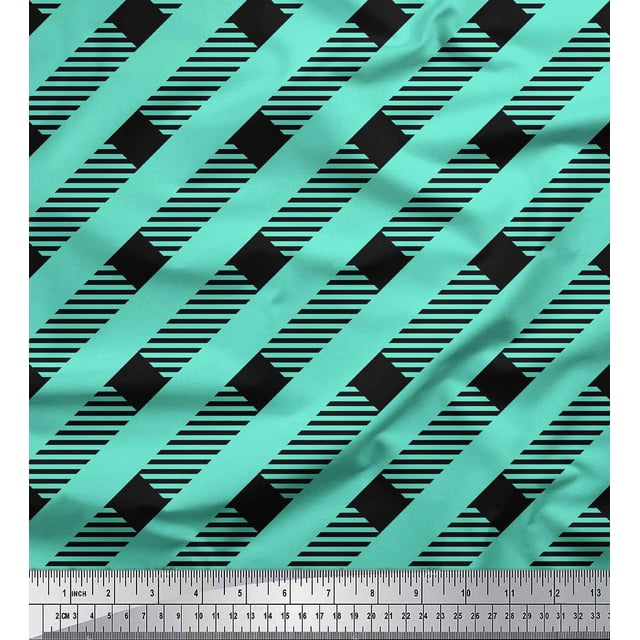 Soimoi Green Rayon Fabric Diagonal Stripe Print Fabric by Yard 42 Inch Wide