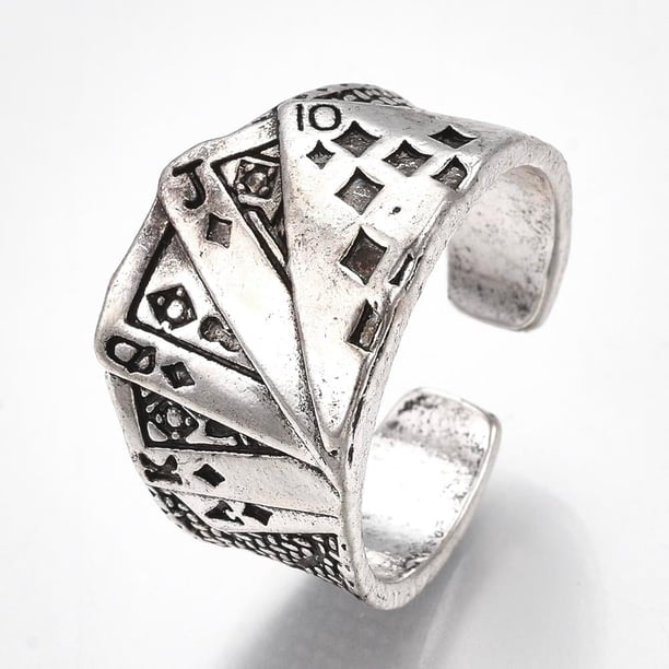 Anillos de póker de aleación para mujer, banda ancha ajustable, joyería delicada y moderna, talla 9 3/4 (19,5 mm), 1 unidad.