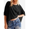 thumbnail image 5 of Women's Sleeve Crewneck T Shirts Loose Casual Summer Tops Comfy Basic Tees, 5 of 5