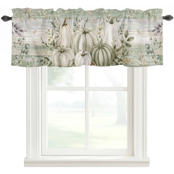 Sage Green Pumpkin Fall Kitchen Valances for Windows, Thanksgiving Weeping Wooden Bathroom Window Valances 42x18 Inch Rod Pocket Window Treatments Valance Curtains for Living Room Bedroom Decor