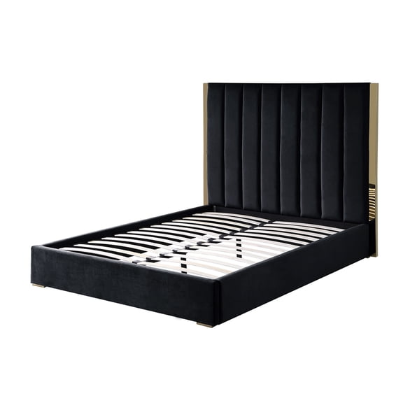 Jalen Black Velvet Queen Platform Bed with Gold Accents
