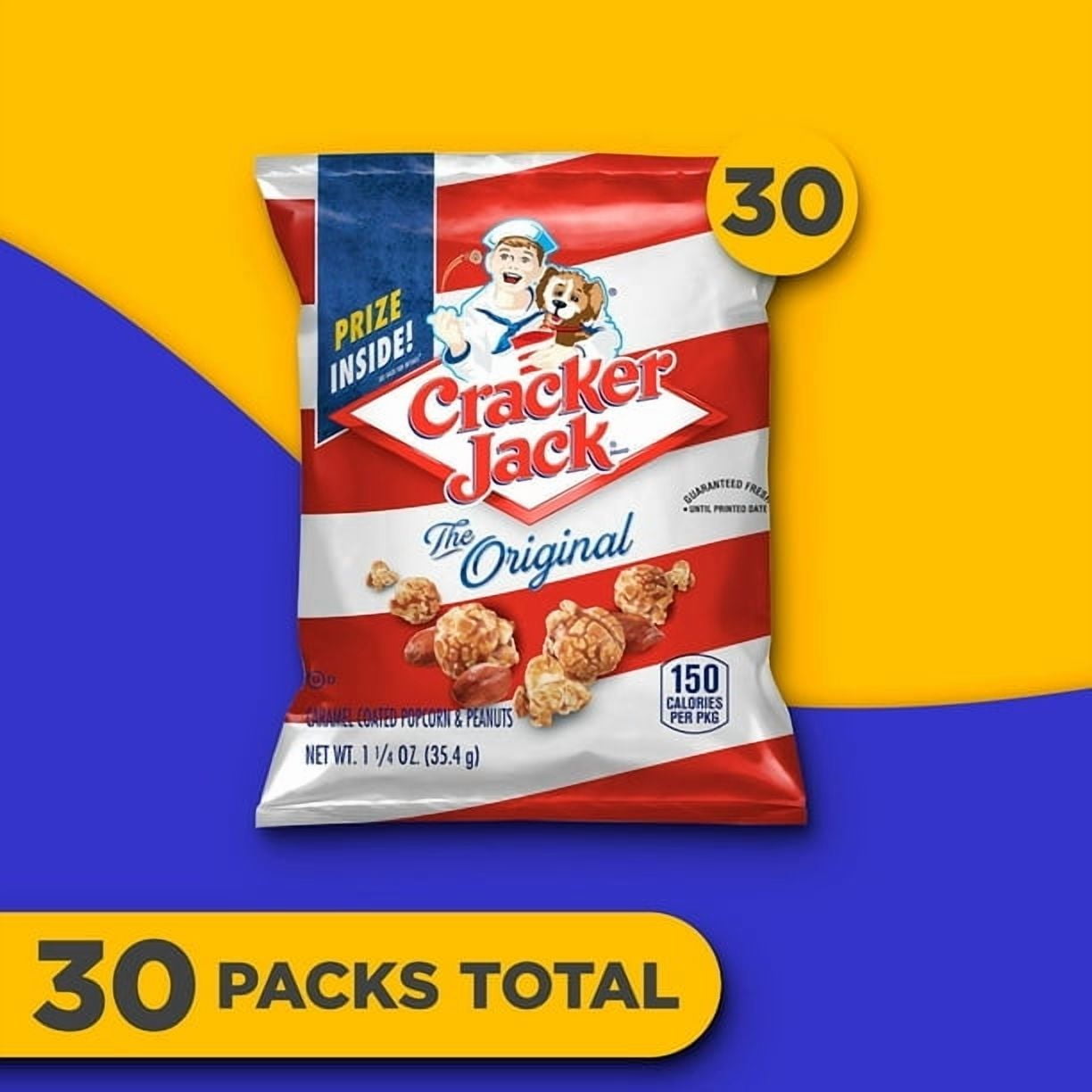 Cracker Jack ORIGINAL Caramel Popcorn with Peanuts • 30 Bags • 1.25 oz EACH • Total 37.5 oz • Classic Stadium Snack • Lunchbox / Office / Vending BULK BOX