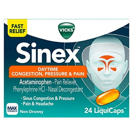 6 Pack Vicks Sinex Daytime Congestion Pressure Pain Relief LiquiCaps 24