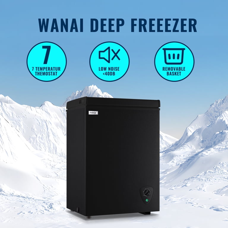 WANAI, Chest Freezer, 3.45 Cu.ft, Black with Removable Storage
