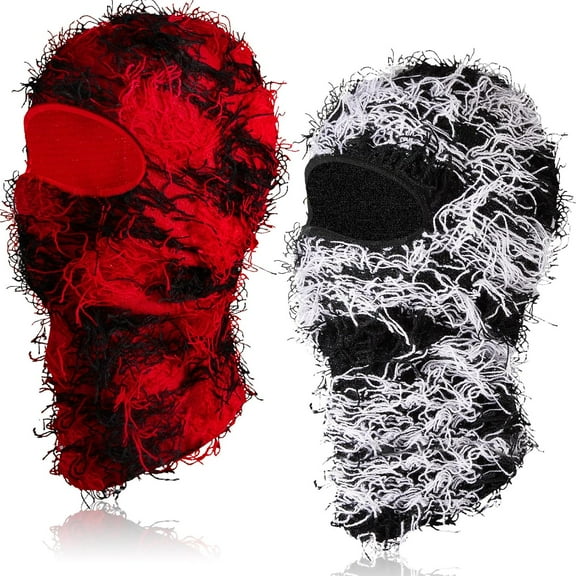 2Pcs Adult Distressed Balaclava Ski Mask Full Face Knitted Balaclava Windproof Cool Ski Mask for Cold Weather