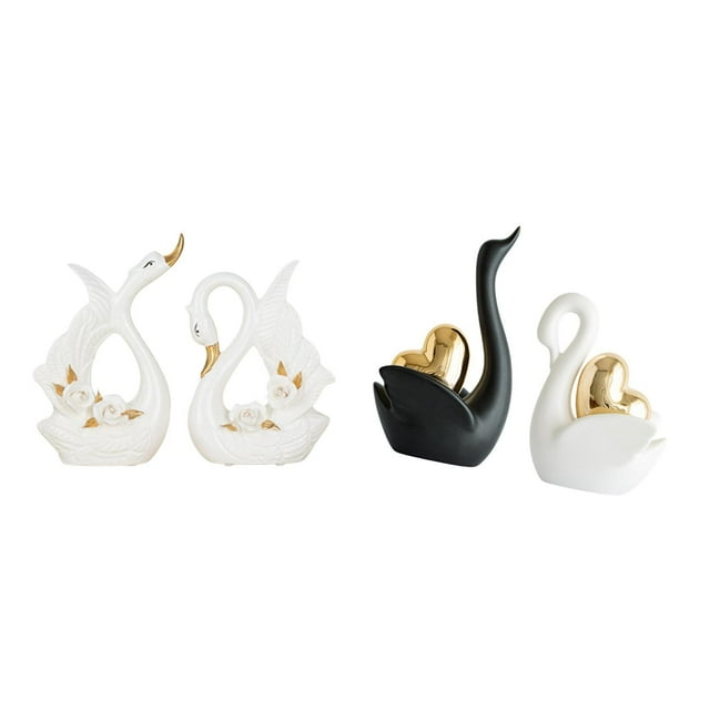 Elegantes Figuras De Pareja De Cisnes De Cerámica, Esculturas Decorativas De Animales, Artesanías, Adornos De Mesa Para Estanterías, Armarios, Decoración De Entrada.
