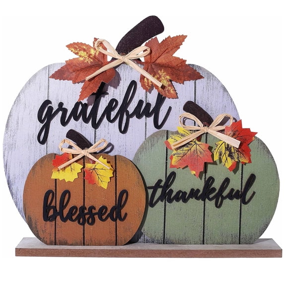 Fall Decorations for Home Blessed Grateful Thankful Fall Decor Wooden Pumpkin Tabletop Signs for Home Thanksgiving Farmhouse Living Room Harvest Autumn Decor