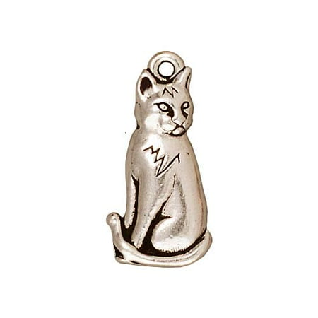 Metal Plated Charm - Fine Silver Plated Pewter Sitting Cat Charm 22mm (1)