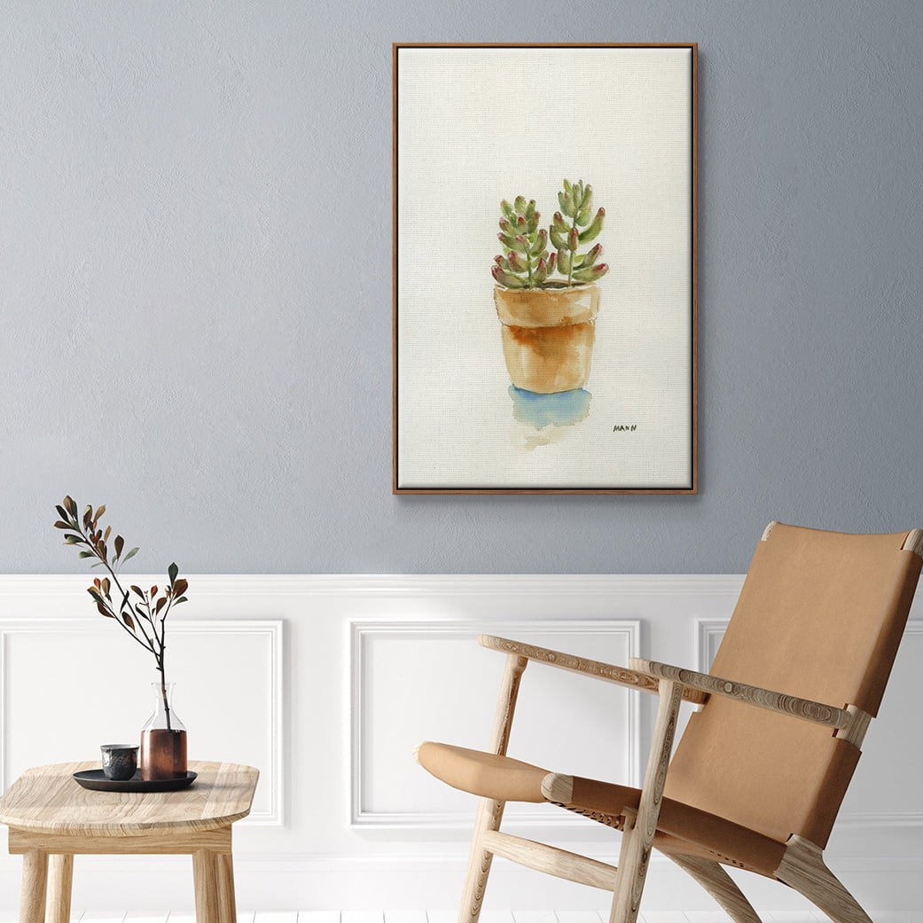 Succulent III Framed Premium Gallery Wrapped Canvas - Ready to Hang - 17 x 25 - Walnut Floating Frame