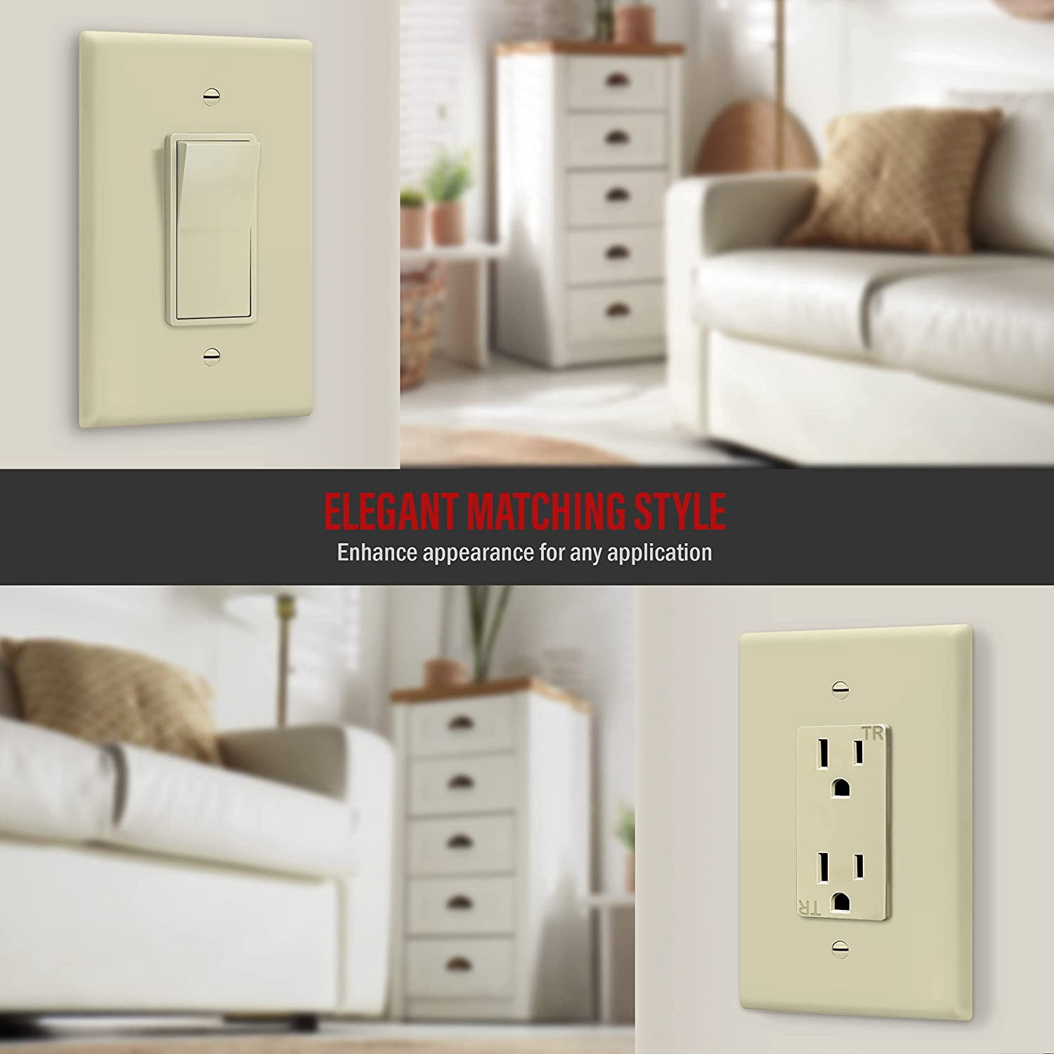 ENERLITES Decorator Outlet Wall Plate, Switch Cover, Gloss Finish, Over-Size 1-Gang, Unbreakable Polycarbonate Thermoplastic, UL Listed, 8831O-I, Ivory