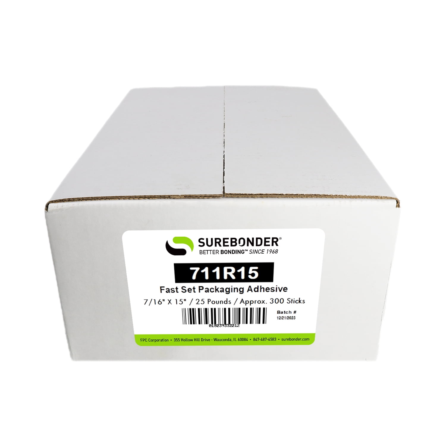 711R15 Fast Set Packaging Hot Melt Glue Sticks - 7/16" x 15" | 25 lb Box