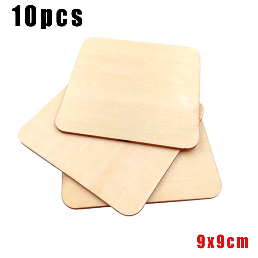 10PCS Wooden Square Coasters Plain Wood Craft Blank Plaque Crafts 7x7cm