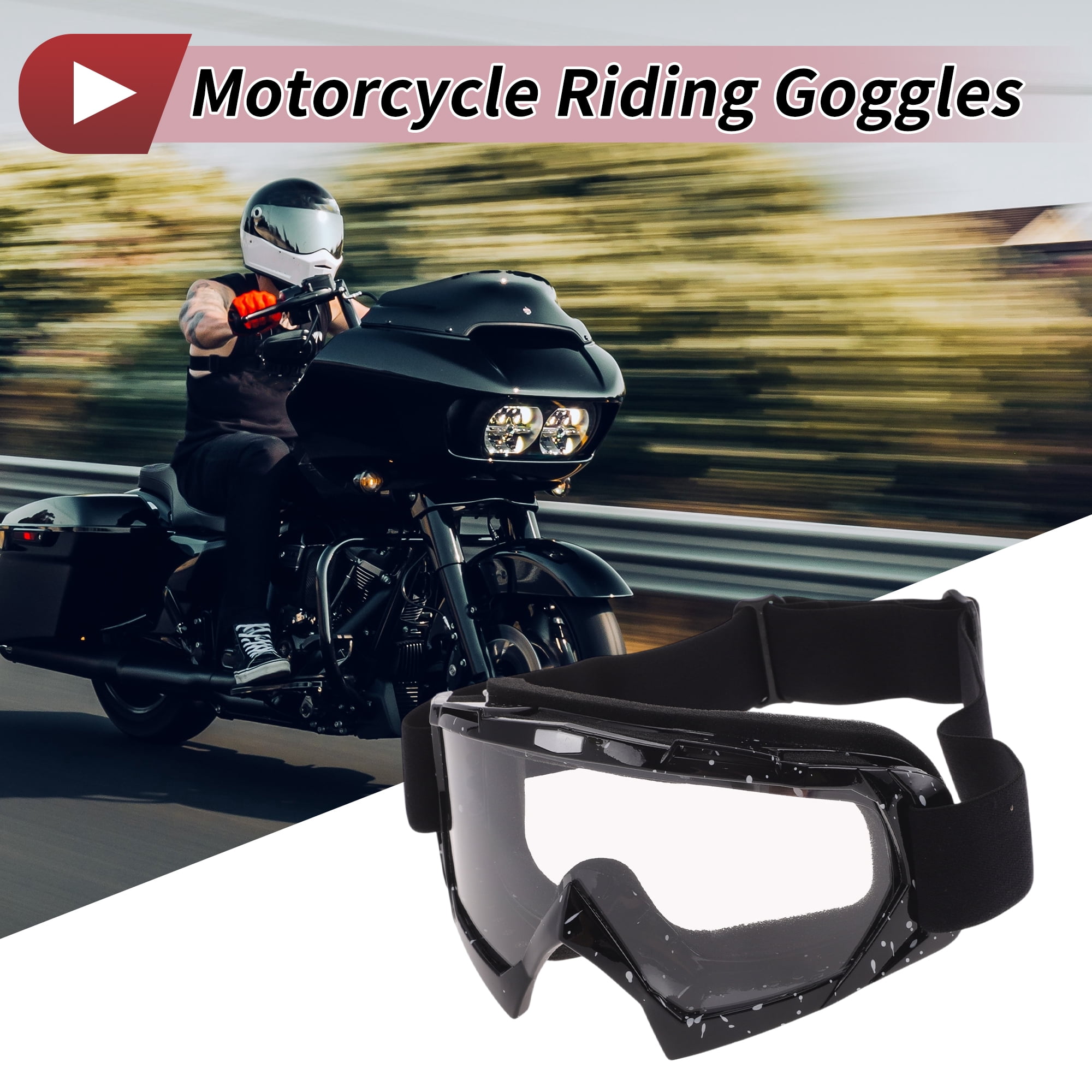 Unique Bargains Motorcycle Riding Goggles PC TPU Cycling Sunglasses Clear Lens Black White Frame