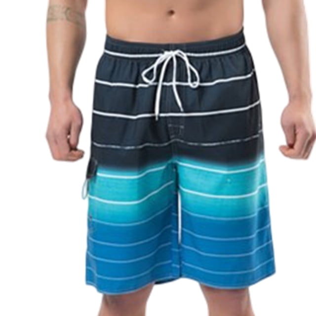 Bañador corto para hombre, talla grande y alta, con bolsillo lateral, con cordón, a rayas, para playa y forro de malla