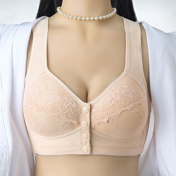 Dwellite Bras for Women Senior Front Closure Plus Size Comfy Breathable Full Support Everyday Bra with Snaps 2026 Complexion 40