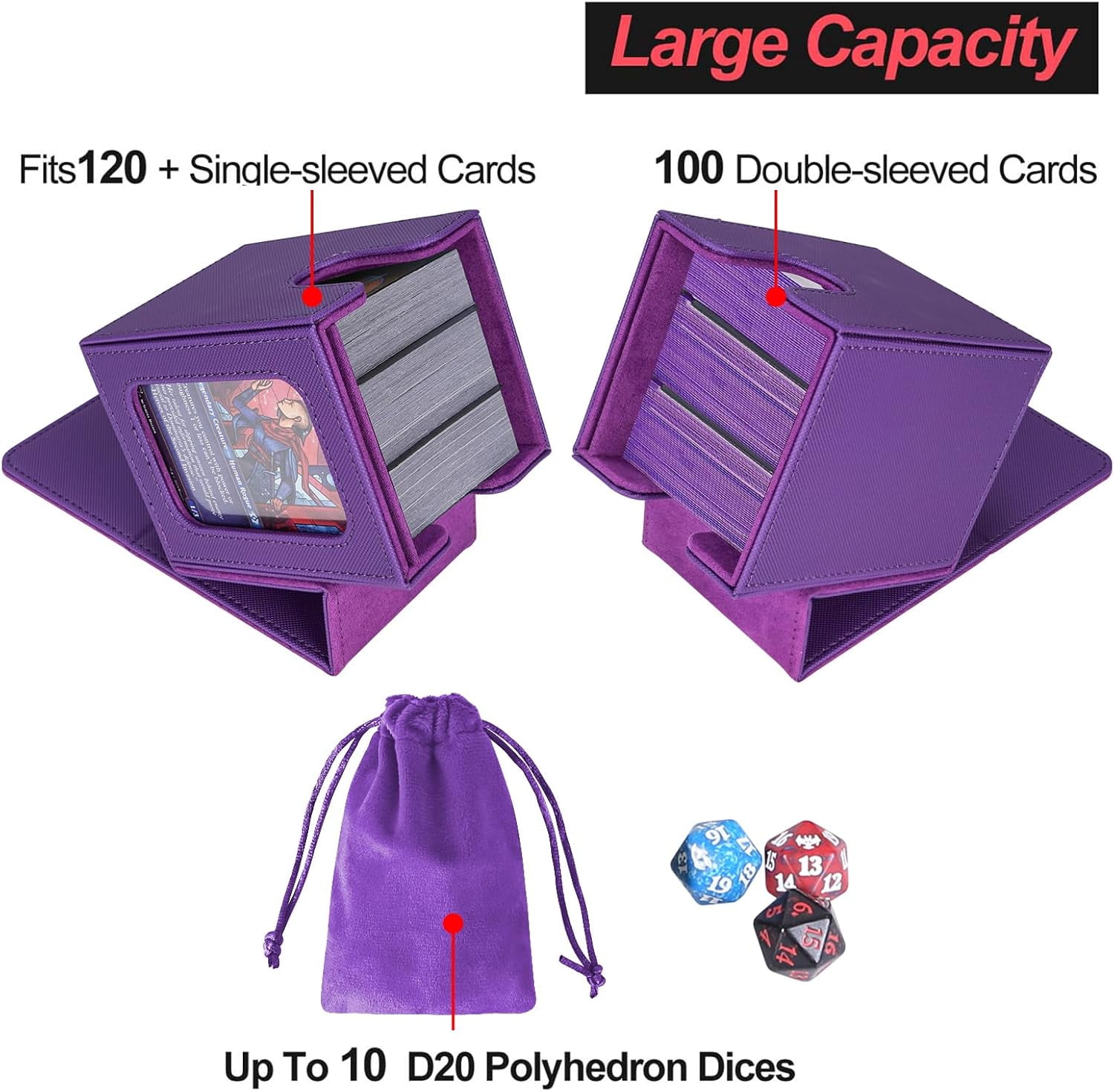 PU Leather Card Storage Holds 100+ Double-Sleeved Cards - PU Leather,  Magnetic Close, Includes 2 Dividers, Fits Magic, YuGiOh (Blue) Mtg Deck Box