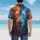 thumbnail image 4 of Fotbe Red And Blue Fire Lion Camisa Hawaiana para Hombre Unisex – Camisa Casual de Verano con Botones de Manga Corta de Algodón y Lino,3X-Large, 4 of 7