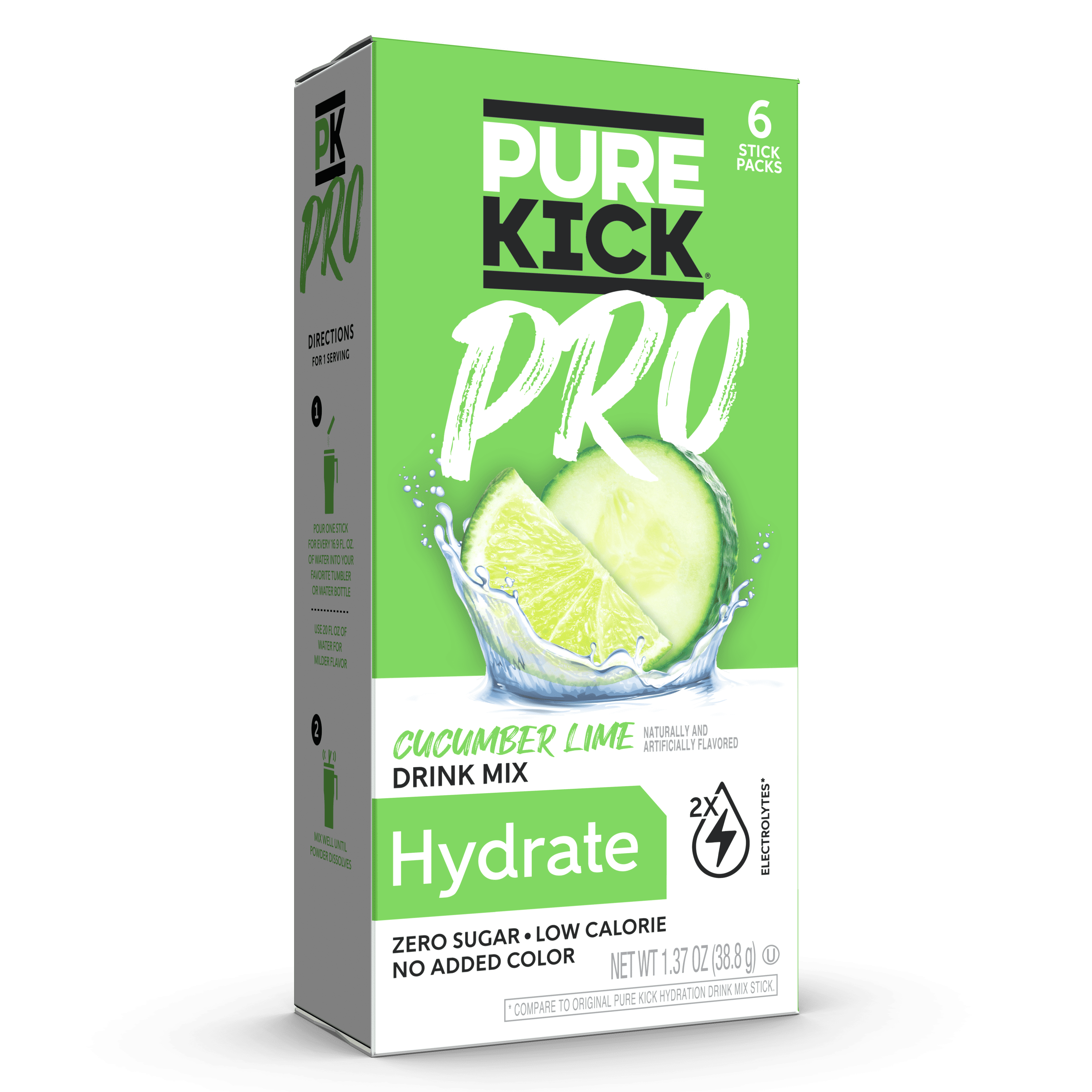 (6 pack) Pure Kick Pro Cucumber Lime, Hydration Electrolyte Powdered Drink Mix, 6 Count Packets
